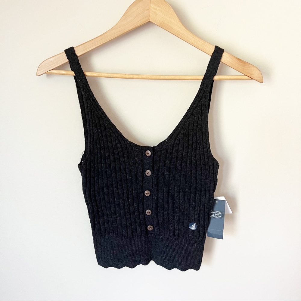Abercrombie & Fitch Button Front Sweater Tank Top Dark Heather Grey S NWT